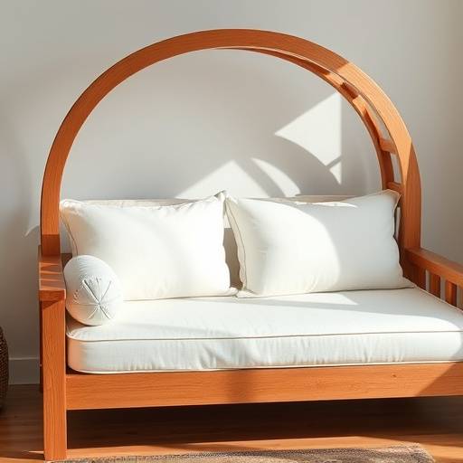 A beautifully crafted daybed with soft cushions and a wooden frame.
