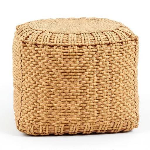 Large, rectangular pouf made from woven jute, suitable for use as a coffee table or seating option