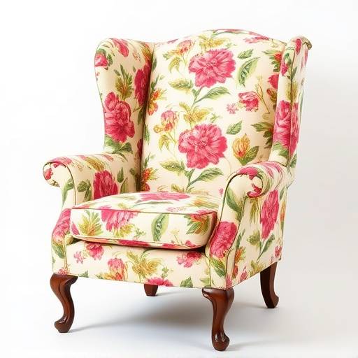 Wingback armchair upholstered in floral patterned fabric, featuring a classic design and comfortable cushioning
